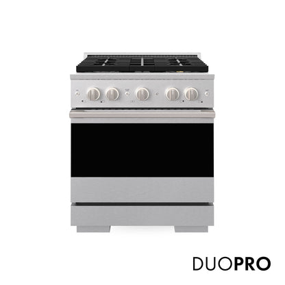 ZLINE Marino 30-Inch 4.2 cu. ft. Dual Fuel Range, 4 Brass Burner DuoPro™ Cooktop, Convection Oven, Satin Stainless Steel, PMDRS-30