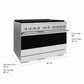 ZLINE 48 in. 6.7 cu. ft. Marino Dual Fuel Range with 8 Burner DuoPro™ Cooktop and Dual Ovens in Satin Stainless Steel with White Matte Doors, PMDRS-WM-48 - Dimensions Diagram