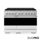 ZLINE 48 in. 6.7 cu. ft. Marino Dual Fuel Range with 8 Burner DuoPro™ Cooktop and Dual Ovens in Satin Stainless Steel with White Matte Doors, PMDRS-WM-48 - Front Hero View with Logo