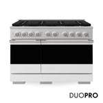 ZLINE 48 in. 6.7 cu. ft. Marino Dual Fuel Range with 8 Burner DuoPro™ Cooktop and Dual Ovens in Satin Stainless Steel with White Matte Doors, PMDRS-WM-48 - Front Hero View with Logo