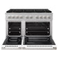ZLINE 48 in. 6.7 cu. ft. Marino Dual Fuel Range with 8 Burner DuoPro™ Cooktop and Dual Ovens in Satin Stainless Steel with White Matte Doors, PMDRS-WM-48 - Front View with Oven Door Open