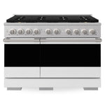 ZLINE 48 in. 6.7 cu. ft. Marino Dual Fuel Range with 8 Burner DuoPro™ Cooktop and Dual Ovens in Satin Stainless Steel with White Matte Doors, PMDRS-WM-48 - Front View