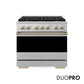 ZLINE Autograph 36 in. 5.2 cu. ft. Marino Dual Fuel Range with 6 Burner DuoPro™ Cooktop and Electric Convection Oven in Satin Stainless Steel and Champagne Bronze Accents, PMDRSZ-36-CB - Front Hero View with Logo
