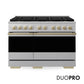 ZLINE Autograph 48 in. 6.7 cu. ft. Marino Dual Fuel Range with 8 Burner DuoPro™ Cooktop and Dual Ovens in Satin Stainless Steel and Champagne Bronze Accents, PMDRSZ-48-CB - Front Hero View with Logo