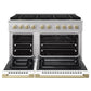 ZLINE Autograph 48 in. 6.7 cu. ft. Marino Dual Fuel Range with 8 Burner DuoPro™ Cooktop and Dual Ovens in Satin Stainless Steel with White Matte Doors and Champagne Bronze Accents, PMDRSZ-WM-48-CB - Front View with Oven Door Open