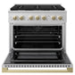 ZLINE Marino Autograph Edition 36-Inch 5.2 cu. ft. Dual Fuel Range, 6 Brass Burners, Convection Oven, Satin Stainless Steel with Champagne Bronze Accents, MDRSZ-36-CB