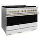 ZLINE Marino Autograph Edition 48-Inch 6.7 cu. ft. Dual Fuel Range, 8 Brass Burners, Double Oven, Convection Oven, Reversible Griddle, Satin Stainless Steel with White Matte Door and Champagne Bronze Accents, MDRSZ-WM-48-CB