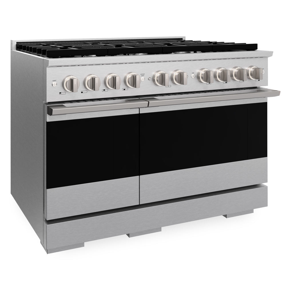 ZLINE Marino 48-Inch 6.7 cu. ft. Gas Range, 8 Burners, Double Oven, Convection Oven, Reversible Griddle, Satin Stainless Steel, MGRS-48