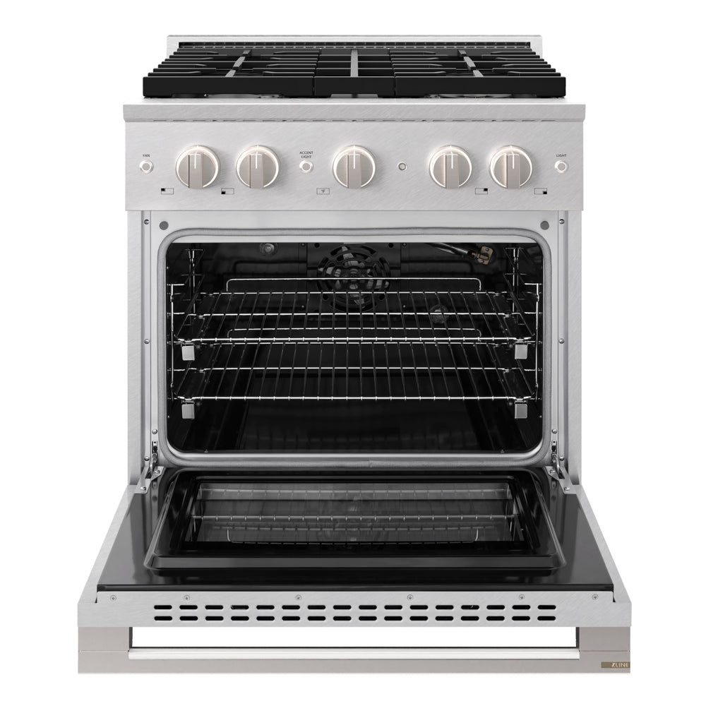 ZLINE Marino 30-Inch 4.2 cu. ft. Gas Range, 4 Brass Burners, Convection Oven, Satin Stainless Steel, MGRS-BR-30