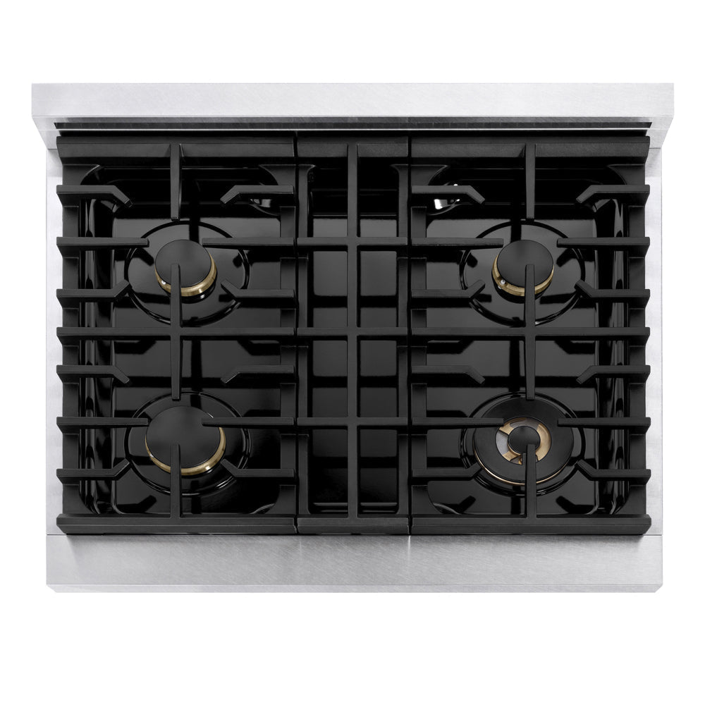 ZLINE Marino 30-Inch 4.2 cu. ft. Gas Range, 4 Brass Burners, Convection Oven, Satin Stainless Steel, MGRS-BR-30