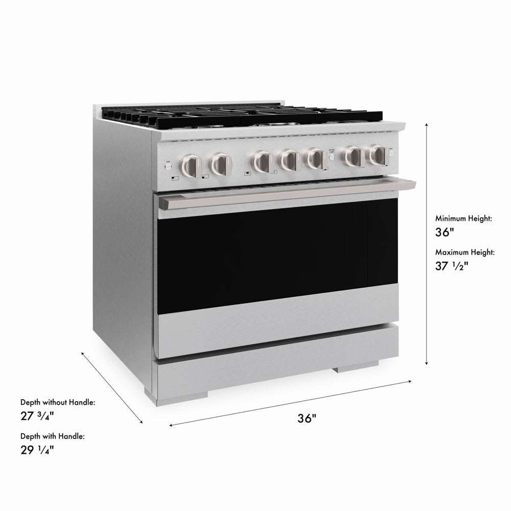 ZLINE Marino 36-Inch 5.2 cu. ft. Gas Range, 6 Brass Burners, Convection Oven, Satin Stainless Steel, MGRS-BR-36