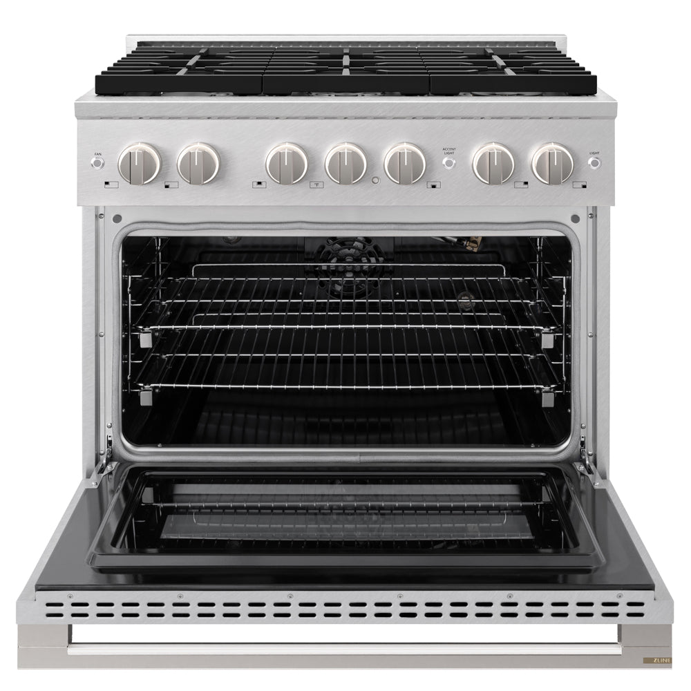 ZLINE Marino 36-Inch 5.2 cu. ft. Gas Range, 6 Brass Burners, Convection Oven, Satin Stainless Steel, MGRS-BR-36