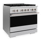 ZLINE Marino 36-Inch 5.2 cu. ft. Gas Range, 6 Brass Burners, Convection Oven, Satin Stainless Steel, MGRS-BR-36