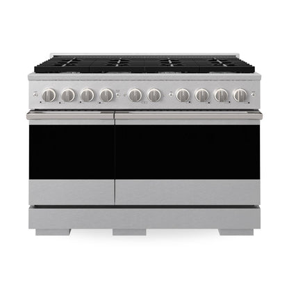 ZLINE Marino 48-Inch 6.7 cu. ft. Gas Range, 8 Brass Burners, Double Oven, Convection Oven, Reversible Griddle, Satin Stainless Steel, MGRS-BR-48