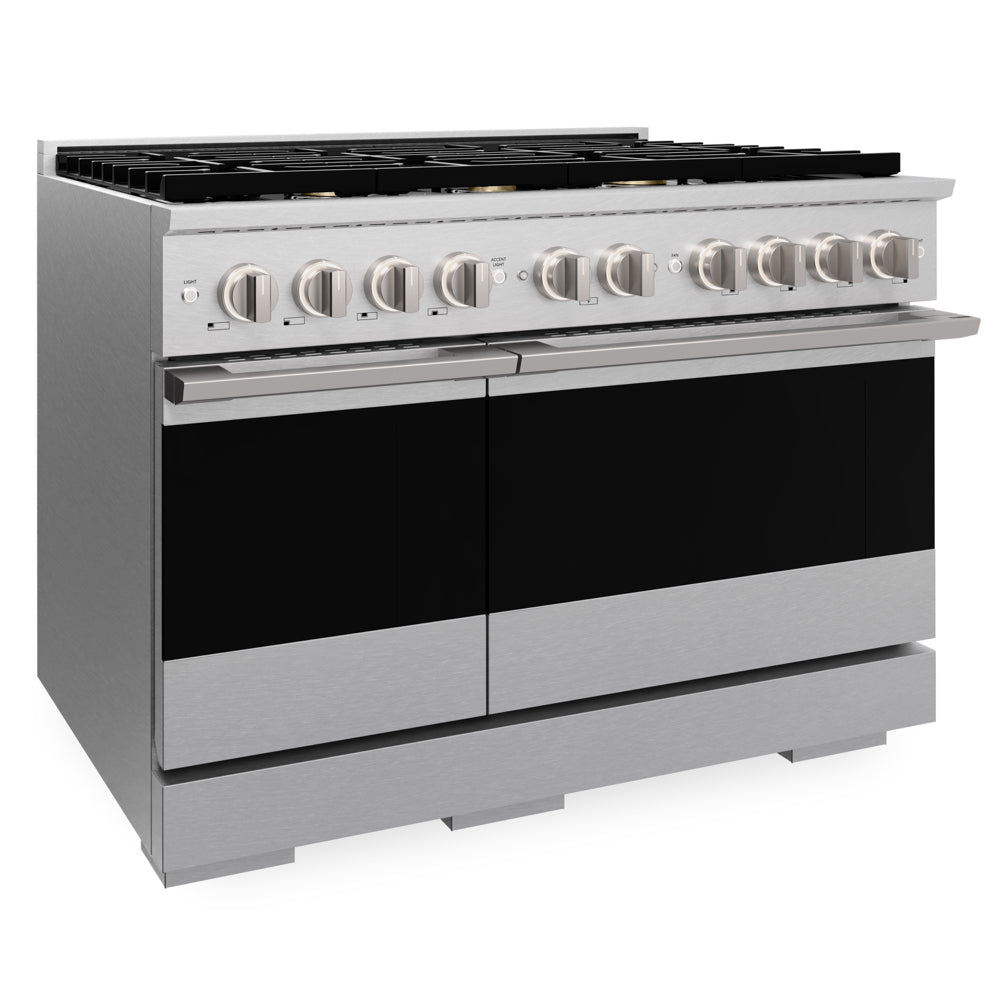 ZLINE Marino 48-Inch 6.7 cu. ft. Gas Range, 8 Brass Burners, Double Oven, Convection Oven, Reversible Griddle, Satin Stainless Steel, MGRS-BR-48