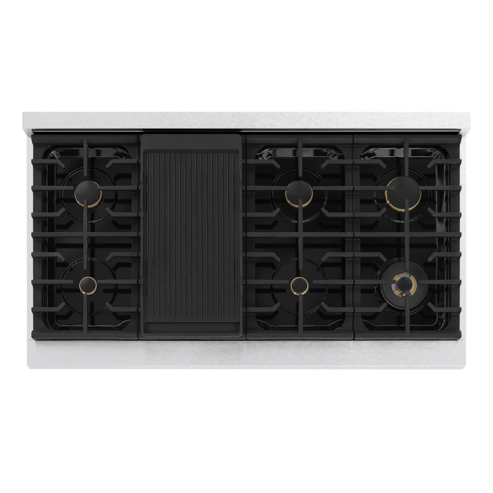 ZLINE Marino 48-Inch 6.7 cu. ft. Gas Range, 8 Brass Burners, Double Oven, Convection Oven, Reversible Griddle, Satin Stainless Steel, MGRS-BR-48