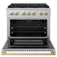 ZLINE Marino Autograph Edition 36-Inch 5.2 cu. ft. Gas Range, 6 Brass Burners, Convection Oven, Satin Stainless Steel with Champagne Bronze Accents, MGRSZ-36-CB