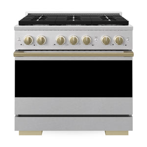 ZLINE Marino Autograph Edition 36-Inch 5.2 cu. ft. Gas Range, 6 Brass Burners, Convection Oven, Satin Stainless Steel with Champagne Bronze Accents, MGRSZ-36-CB