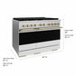 ZLINE Marino Autograph Edition 48-Inch 6.7 cu. ft. Gas Range, 8 Brass Burners, Double Oven, Convection Oven, Reversible Griddle, Satin Stainless Steel with White Matte Door and Champagne Bronze Accents, MGRSZ-WM-48-CB