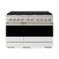 ZLINE Marino Autograph Edition 48-Inch 6.7 cu. ft. Gas Range, 8 Brass Burners, Double Oven, Convection Oven, Reversible Griddle, Satin Stainless Steel with White Matte Door and Champagne Bronze Accents, MGRSZ-WM-48-CB