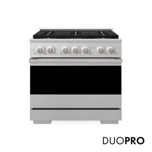 ZLINE Marino 36-Inch 5.2 cu. ft. Gas Range, 6 Brass Burner DuoPro™ Cooktop, Convection Oven, Satin Stainless Steel, PMGRS-36