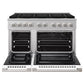 ZLINE 48 in. 6.7 cu. ft. Marino Gas Range with 8 Burner DuoPro™ Cooktop and Dual Ovens in Satin Stainless Steel with White Matte Doors, PMGRS-WM-48 - Front View with Oven Door Open