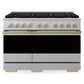 ZLINE Autograph 48 in. 6.7 cu. ft. Marino Gas Range with 8 Burner DuoPro™ Cooktop and Dual Ovens in Satin Stainless Steel and Champagne Bronze Accents, PMGRSZ-48-CB - Front View