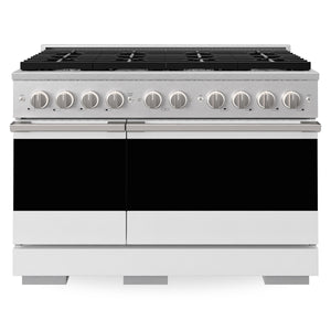ZLINE Marino 48-Inch 6.7 cu. ft. Dual Fuel Range, 8 Burners, Double Oven, Convection Oven, Reversible Griddle, Satin Stainless Steel with White Matte Door, MDRS-WM-48