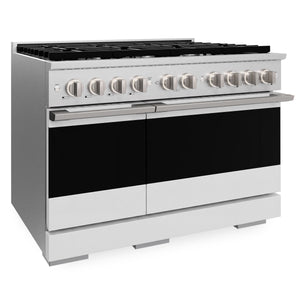 ZLINE Marino 48-Inch 6.7 cu. ft. Dual Fuel Range, 8 Burners, Double Oven, Convection Oven, Reversible Griddle, Satin Stainless Steel with White Matte Door, MDRS-WM-48