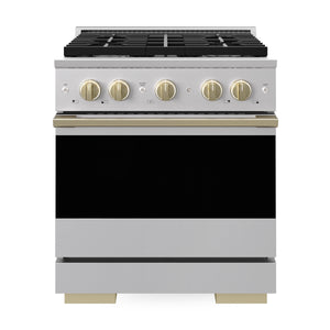 ZLINE Marino Autograph Edition 30-Inch 4.2 cu. ft. Dual Fuel Range, 4 Brass Burners, Convection Oven, Stainless Steel with Champagne Bronze Accents, MDRZ-30-CB