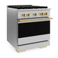 ZLINE Marino Autograph Edition 30-Inch 4.2 cu. ft. Dual Fuel Range, 4 Brass Burners, Convection Oven, Stainless Steel with Polished Gold Accents, MDRZ-30-G