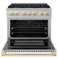 ZLINE Marino Autograph Edition 36-Inch 5.2 cu. ft. Dual Fuel Range, 6 Brass Burners, Convection Oven, Stainless Steel with Polished Gold Accents, MDRZ-36-G