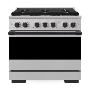 ZLINE Marino Autograph Edition 36-Inch 5.2 cu. ft. Dual Fuel Range, 6 Brass Burners, Convection Oven, Stainless Steel with Matte Black Accents, MDRZ-36-MB