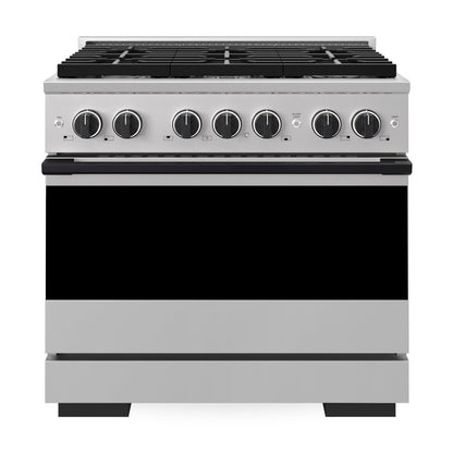 ZLINE Marino Autograph Edition 36-Inch 5.2 cu. ft. Dual Fuel Range, 6 Brass Burners, Convection Oven, Stainless Steel with Matte Black Accents, MDRZ-36-MB