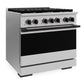 ZLINE Marino Autograph Edition 36-Inch 5.2 cu. ft. Dual Fuel Range, 6 Brass Burners, Convection Oven, Stainless Steel with Matte Black Accents, MDRZ-36-MB