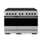 ZLINE Marino Autograph Edition 48-Inch 6.7 cu. ft. Dual Fuel Range, 8 Brass Burners, Double Oven, Convection Oven, Reversible Griddle, Stainless Steel with Matte Black Accents, MDRZ-48-MB