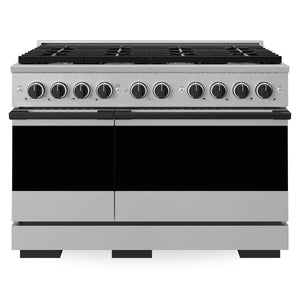 ZLINE Marino Autograph Edition 48-Inch 6.7 cu. ft. Dual Fuel Range, 8 Brass Burners, Double Oven, Convection Oven, Reversible Griddle, Stainless Steel with Matte Black Accents, MDRZ-48-MB
