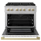 ZLINE Marino Autograph Edition 36-Inch 5.2 cu. ft. Dual Fuel Range, 6 Brass Burners, Convection Oven, Stainless Steel with White Matte Door and Champagne Bronze Accents, MDRZ-WM-36-CB