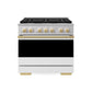ZLINE Marino Autograph Edition 36-Inch 5.2 cu. ft. Dual Fuel Range, 6 Brass Burners, Convection Oven, Stainless Steel with White Matte Door and Polished Gold Accents, MDRZ-WM-36-G