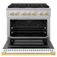ZLINE Marino Autograph Edition 36-Inch 5.2 cu. ft. Dual Fuel Range, 6 Brass Burners, Convection Oven, Stainless Steel with White Matte Door and Polished Gold Accents, MDRZ-WM-36-G