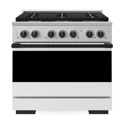 ZLINE Marino Autograph Edition 36-Inch 5.2 cu. ft. Dual Fuel Range, 6 Brass Burners, Convection Oven, Stainless Steel with White Matte Door and Matte Black Accents, MDRZ-WM-36-MB
