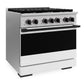 ZLINE Marino Autograph Edition 36-Inch 5.2 cu. ft. Dual Fuel Range, 6 Brass Burners, Convection Oven, Stainless Steel with White Matte Door and Matte Black Accents, MDRZ-WM-36-MB
