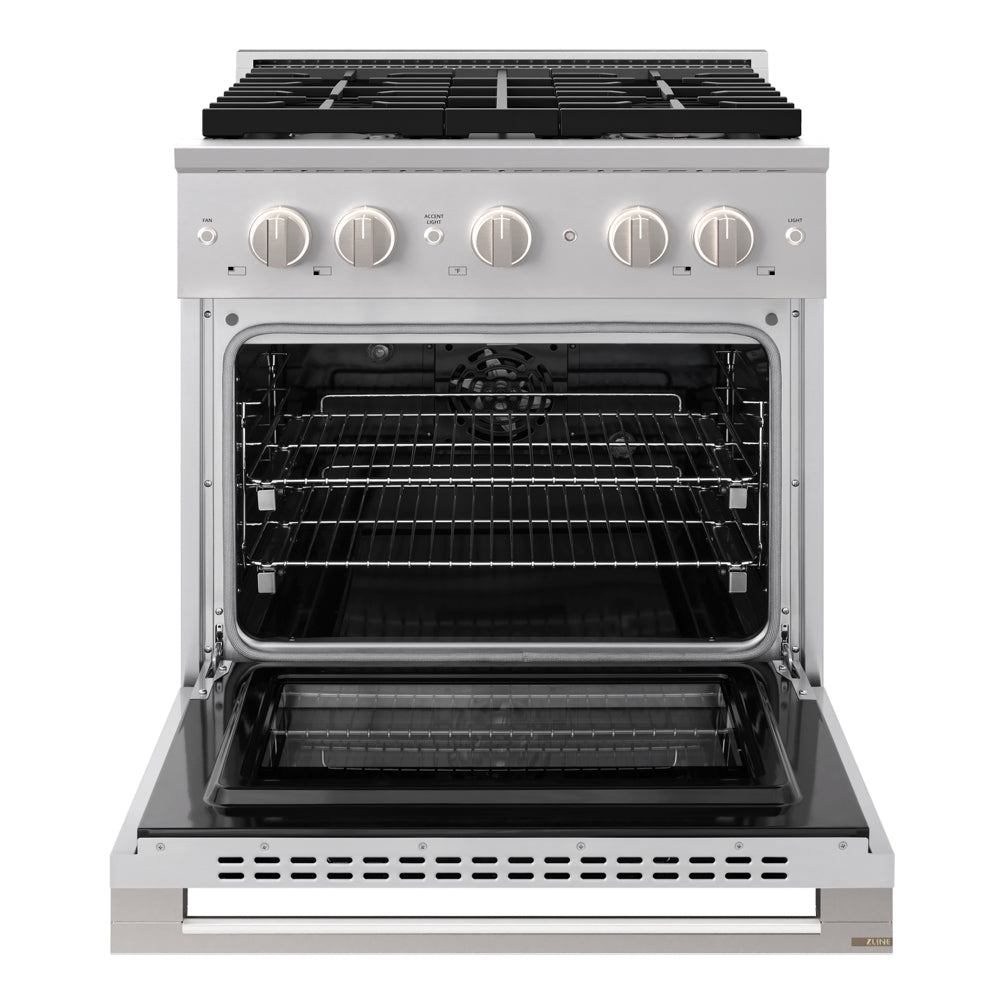 ZLINE Marino 30-Inch 4.2 cu. ft. Dual Fuel Range, 4 Brass Burners, Convection Oven, Stainless Steel, MDR-BR-30