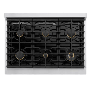 ZLINE Marino 36-Inch 5.2 cu. ft. Dual Fuel Range, 6 Brass Burners, Convection Oven, Stainless Steel, MDR-BR-36