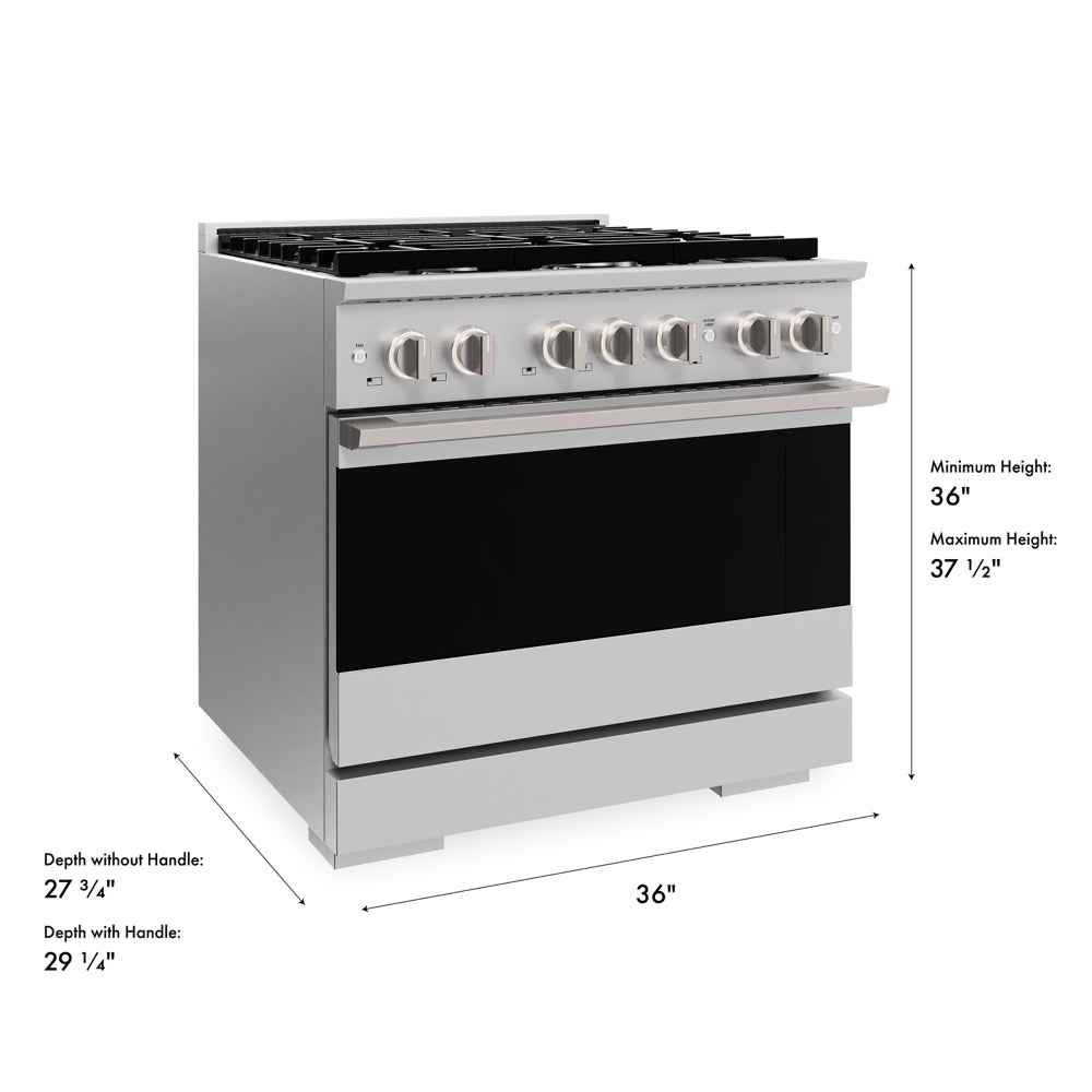 ZLINE Marino 36-Inch 5.2 cu. ft. Dual Fuel Range, 6 Burners, Convection Oven, Stainless Steel, MDR36