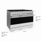 ZLINE 48 in. 6.7 cu. ft. Marino Dual Fuel Range with 8 Burner DuoPro™ Cooktop and Dual Ovens with White Matte Doors, PMDR-WM-48 - Dimensions Diagram