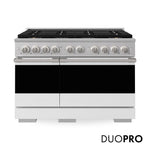 ZLINE 48 in. 6.7 cu. ft. Marino Dual Fuel Range with 8 Burner DuoPro™ Cooktop and Dual Ovens with White Matte Doors, PMDR-WM-48 - Front Hero View with Logo