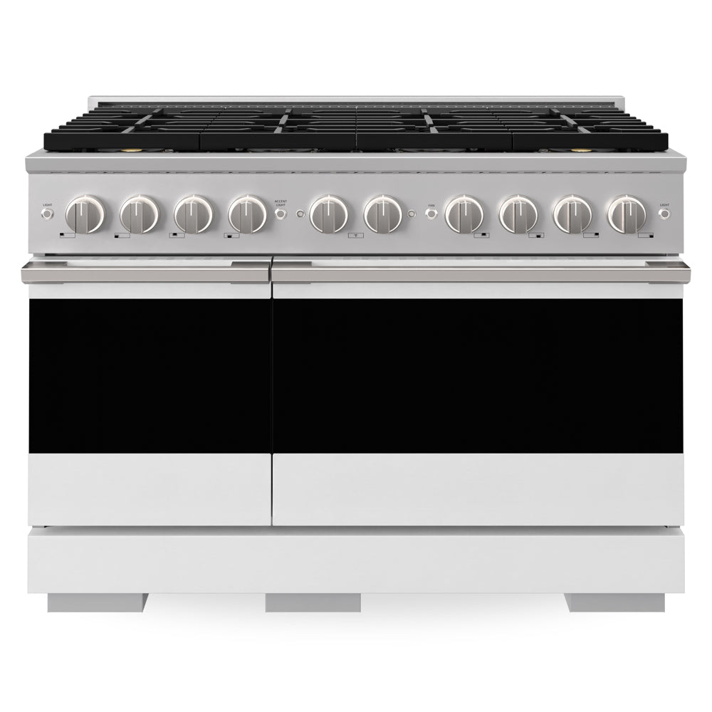 ZLINE 48 in. 6.7 cu. ft. Marino Dual Fuel Range with 8 Burner DuoPro™ Cooktop and Dual Ovens with White Matte Doors, PMDR-WM-48 - Front View