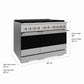 ZLINE Marino 48-Inch 6.7 cu. ft. Dual Fuel Range, 8 Brass Burner DuoPro™ Cooktop, Double Oven, Convection Oven, Reversible Griddle, Stainless Steel, PMDR48