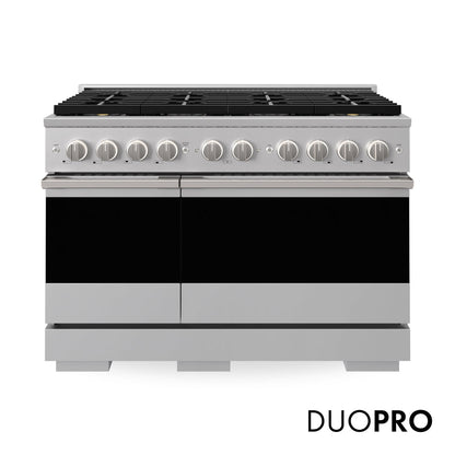 ZLINE Marino 48-Inch 6.7 cu. ft. Dual Fuel Range, 8 Brass Burner DuoPro™ Cooktop, Double Oven, Convection Oven, Reversible Griddle, Stainless Steel, PMDR48
